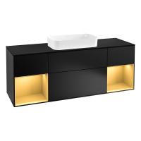 Тумба под раковину Villeroy & Boch Finion 1600х501 мм F742HFPD чёрный матовый/матовое золото