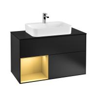 Тумба под раковину Villeroy & Boch Finion 1000х501 мм F362HFPD чёрный матовый/матовое золото