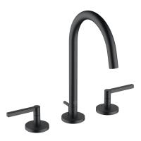 Смеситель для раковины Kludi Nova Fonte Puristic 3 отверстия, высокий поворотный излив, донный клапан 201433915 чёрный матовый