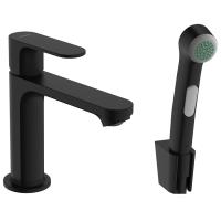 Смеситель для раковины Hansgrohe Rebris S 110 ComfortZone с гигиеническим душем 72215670 матовый чёрный