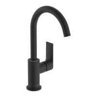Смеситель для раковины Hansgrohe Rebris E 210 ComfortZone высокий поворотный излив, донный клапан 72576670 чёрный матовый