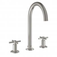 Смеситель для раковины Grohe Atrio M-Size 3 отверстия, высокий поворотный излив, донный клапан 20 008 DC3 суперсталь матовый