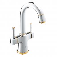 Смеситель для раковины Grohe Grandera L-Size высокий поворотный излив, донный клапан 21 107 IG0 хром/золото