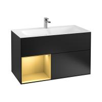 Тумба под раковину Villeroy & Boch Finion 996х498 мм F030HFPD чёрный матовый/матовое золото