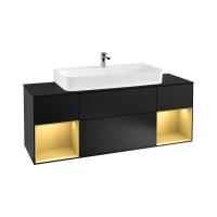 Тумба под раковину Villeroy & Boch Finion 1600х501 мм F212HFPD чёрный матовый/матовое золото