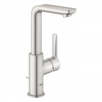 Смеситель для раковины Grohe Lineare New L-Size высокий поворотный излив, донный клапан 23 296 DC1 суперсталь матовый