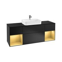 Тумба под раковину Villeroy & Boch Finion 1600х501 мм F452HFPD чёрный матовый/матовое золото